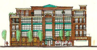 Sketch of Magnolia Lofts in Houston Heights by Tim Cisneros