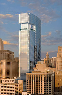 View of MainPlace, Hines’s Proposed 46-Story LEED Silver Office Building on Main Street in Downtown Houston