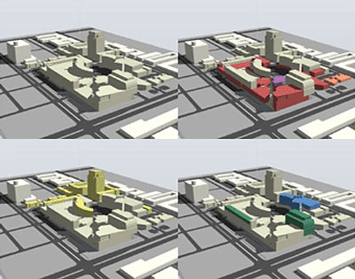 Massing Model of Paseo Proposal Showing Building Types