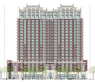 Rendering of Proposed 23-Story Tower on Ashby, Bissonnet Facade