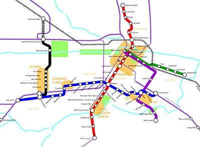 Christof Spieler’s Map of Houston Metro Rail Alignments for 2012