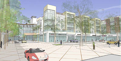 Drawing of Central Plaza of Proposed High Street Development at 4410 Westheimer, Houston, near Highland Village