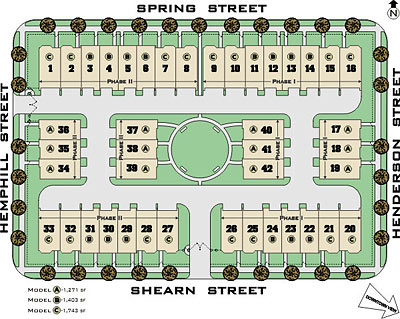 Site Plan for Sawyer Brownstones by Terramark Homes at 2110 Shearn St., Houston