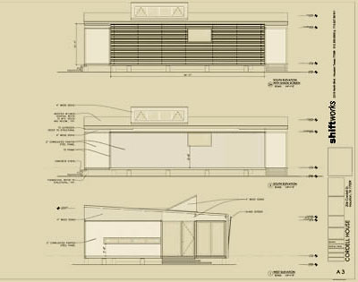 Elevations of Shipping Container House at 206 Cordell St., Houston, by Christopher Robertson