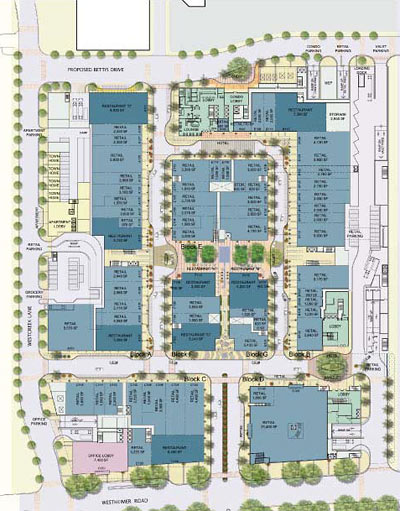 Ground Floor Site Plan of Proposed River Oaks District Mixed Use Development Planned for Westheimer by OliverMcMillan