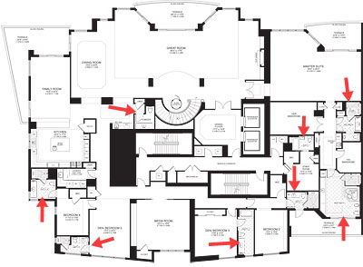 Plan of Top Floor Gramercy Tower Suite Penthouse of Turnberry Houston Tower Showing 9 and a Half Bathrooms