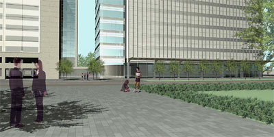 Rendering of Proposed Hines Office Building Adjacent to First Baptist Church, Houston