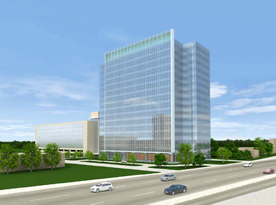 Rendering of Proposed Hines Office Building Adjacent to First Baptist Church, Houston