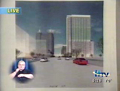 Screen Shot from Planning Commission Meeting Showing Proposed Houstonian Hotel in Texas Medical Center from Main St.