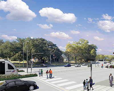 Rendering of Planned Metro Light Rail Southeast Corridor Route along Martin Luther King Jr. Blvd. at Madalyn Ln.
