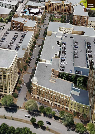 Aerial View of Revised Regent Square Development from Above Allen Parkway, Houston