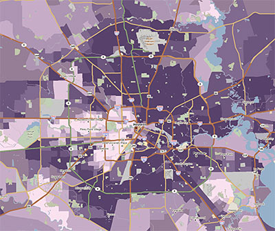 Map of Houston Subprime Loans in 2006 from PolicyMap.com