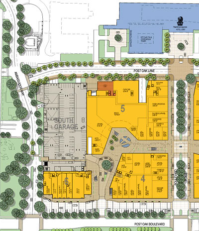 Closeup of South Part of Plaza Level Site Plan, Blvd Place, Uptown, Houston