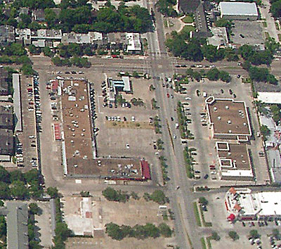 Aerial View of Buffalo Speedway and Bissonnet, Showing Site of New HEB Center, Buffalo Grille, and Buffalo Pharmacy, Houston