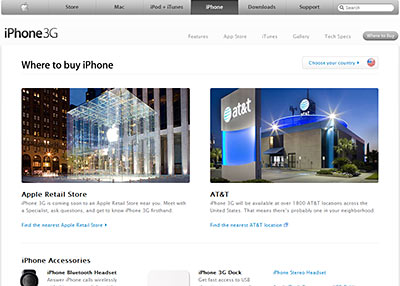Appleâ€™s Where To Buy Page for the iPhone, Showing the AT&T Store between Edloe and Weslayan