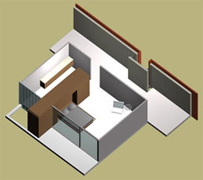 Axonometric Drawing of Typical Guest Room in Proposed Hotel at 1634 Westheimer, Montrose, Houston