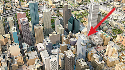 Aerial View of Downtown Houston, Showing New MainPlace at Main and Rusk