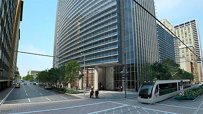 Light Rail Line at Main and Rusk, MainPlace, Downtown Houston