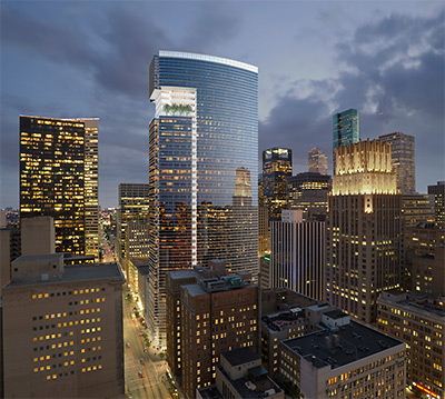 Nighttime View of MainPlace, Main and Rusk, Downtown Houston