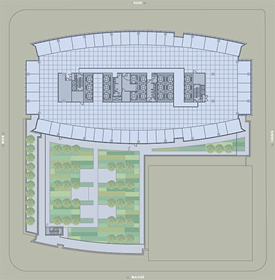 Plan of Parking Garage Roof Garden, MainPlace, Main and Rusk, Downtown Houston