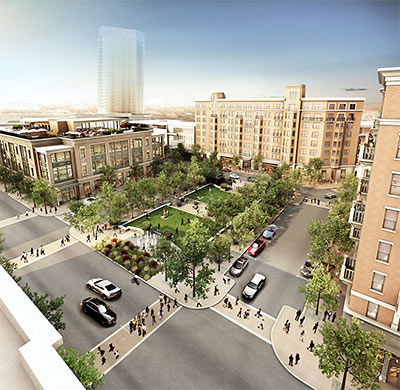 View of Proposed Regent Square, North Montrose, Houston, Showing Ghost Tower in the Distance