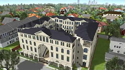 Aerial View of Piazza Townhomes, 620-640 Harold St., Audubon Place, Houston