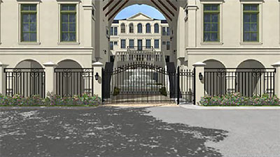 Front Entrance, Piazza Townhomes, 620-640 Harold St., Audubon Place, Houston