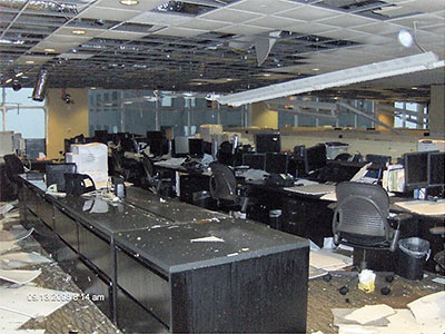 Trading Desk at JPMorgan Chase Center, 601 Travis St., Downtown Houston, after Hurricane Ike