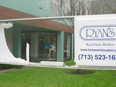Ryan’s Real Estate Sign and Cow after Hurricane Ike, Kirby Dr., Houston