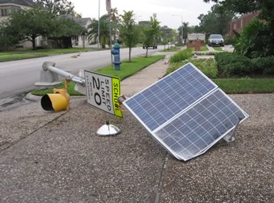 Solar Speed Limit Sign on W. Alabama near Dunlavy, Houston, after Hurricane Ike