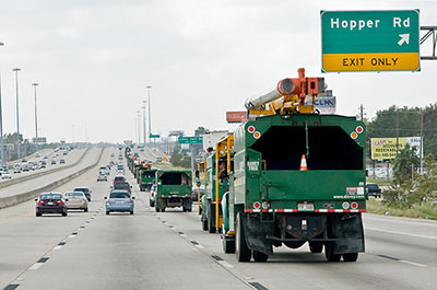Tree Truck Convoy on Eastex Freeway, Houston, after Hurricane Ike