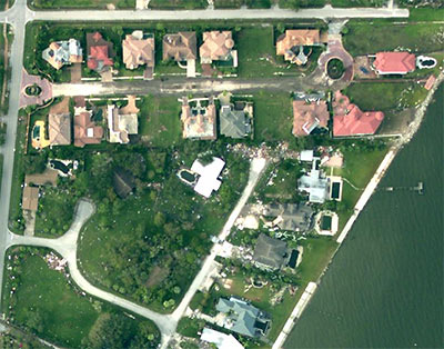 Aerial Photo of Villa Dr., Seabrook, Texas, after Hurricane Ike