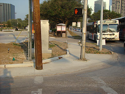 Sidewalk at Corner of Richmond and Weslayan, Greenway Commons, Houston