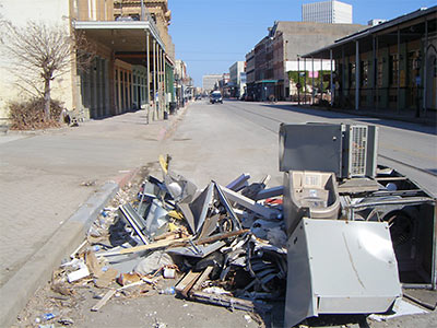 Debris Piled Up on the Strand, Galveston, after Hurricane Ike