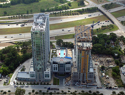 Aerial View of Mosaic Tower with Montage Tower Under Construction, Houston