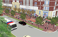 Rendering of Street in Front of Proposed Ashby Highrise, 1717 Bissonnet St., Southampton, Houston