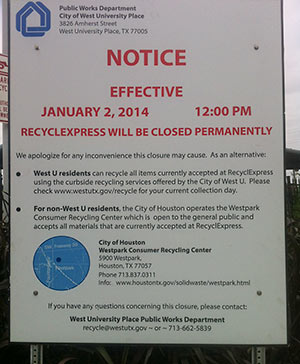 RecyclExpress Self-Service Recycling Facility, 5004 Dincans St., West University, Houston