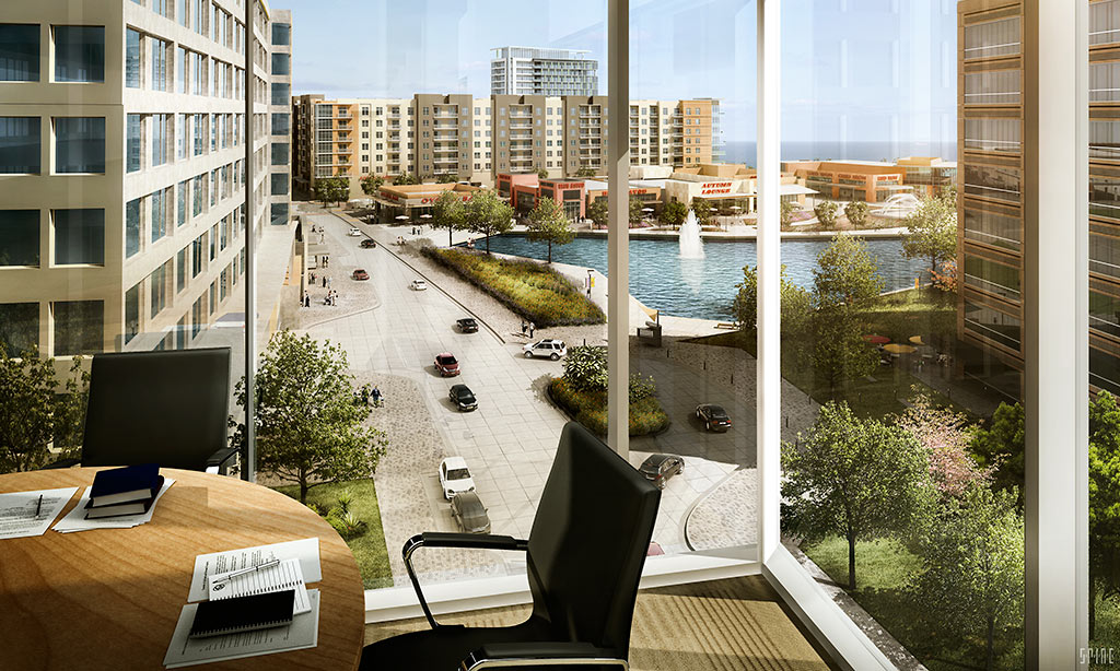 View from Corner Conference Room, Proposed ExxonMobil Office Building, Hughes Landing, The Woodlands, Texas