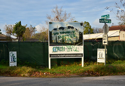 Graffitied Sign at Hyde Park and Waugh, Montrose, Houston