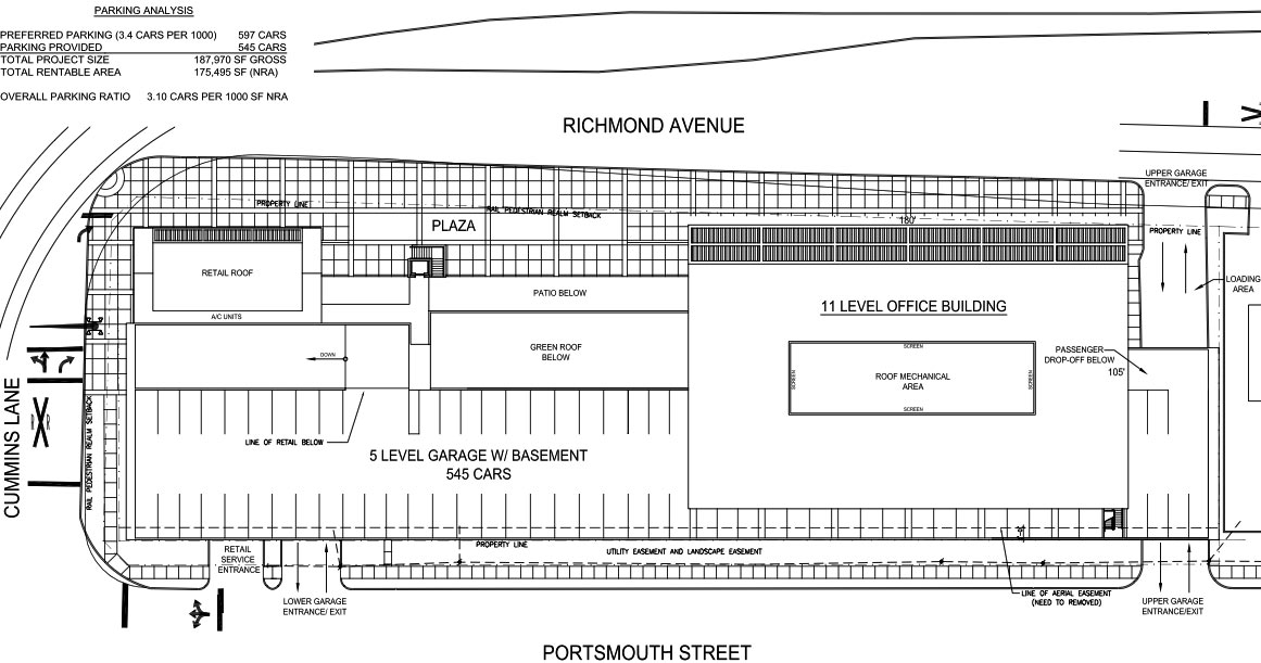 Site Plan for Proposed Office Tower at Richmond Ave and Cummins St., Greenway Plaza, Houston