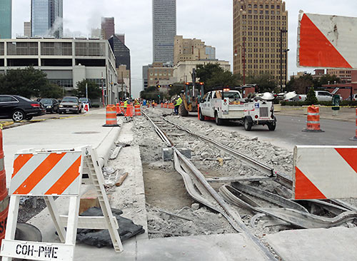Repair Work on East End and Southeast Rail Line on Capitol St. Near LaBranch, Downtown Houston