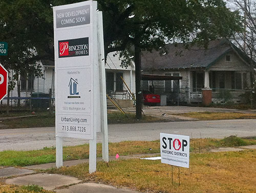 Stop Historic Districts Sign at Urban Living Property, First Ward, Houston