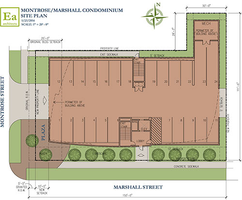 Site Plan of Proposed Condo Tower at 3615 Montrose Blvd., Montrose, Houston