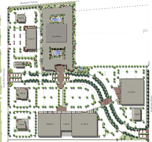 Site Plan of Uptown Crossing Shopping Center, 5205 S. Rice Ave. at Westpark, Houston