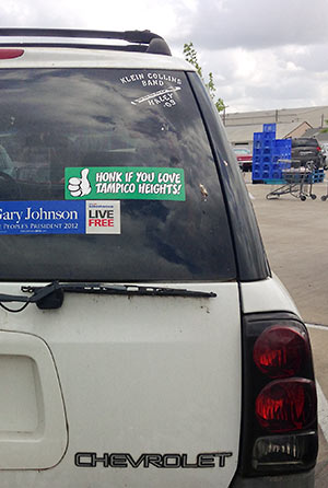 Bumper Sticker Mentioning Tampico Heights, North Montrose, Houston