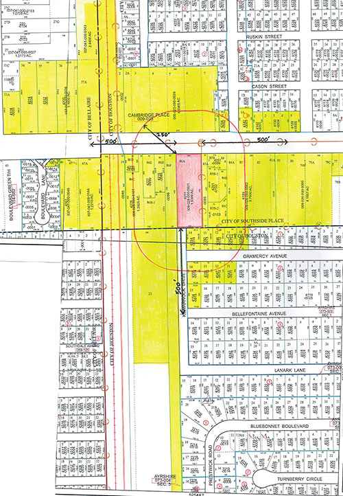 Notification Map for 4211 Bellaire Blvd. Variance Application, Houston