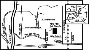 Map Showing HAL-PC Headquarters, 4543 Post Oak Pl., Post Oak Park, Houston 