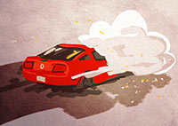 Drawing of Marooned Red Mustang in a Cloud of Uncertainty