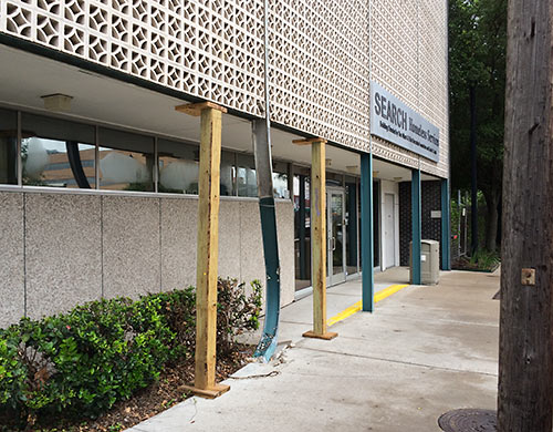 Damage to Search Homeless Services Building, 2505 Fannin St., Midtown, Houston