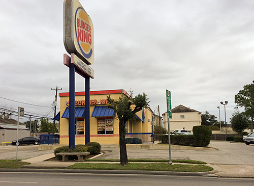 Burger King and Diminished Oak Tree at 5115 Kirby Dr., Upper Kirby, Houston